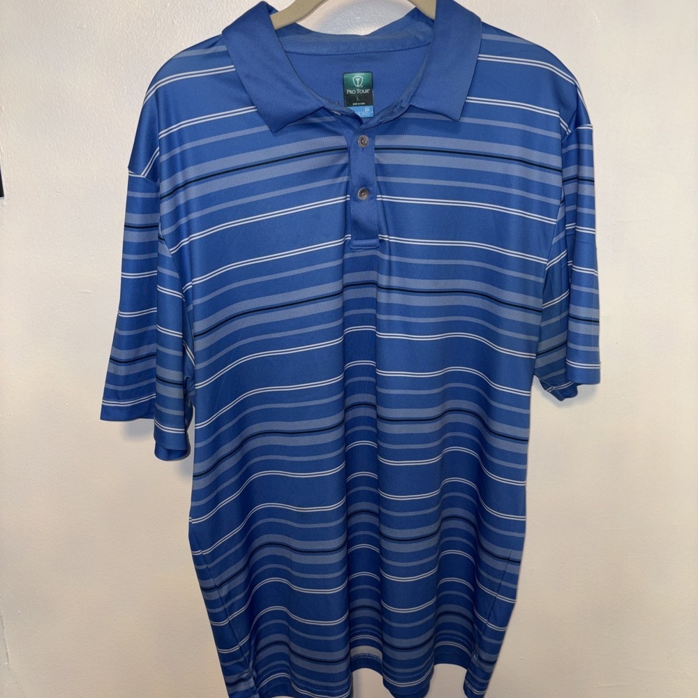 Pro Tour Shirt Mens Large Short Sleeve Blue Lightweight Golf Polo Coolplay